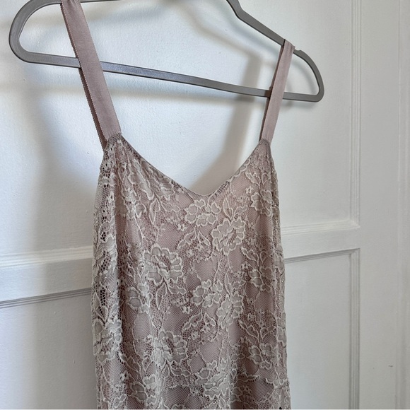 FREE PEOPLE Beige Oatmeal Lace Stretch Mini Dress Excellent Condition, Size L - Picture 7 of 16
